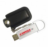 Leather USB Stick With Metal Keyring